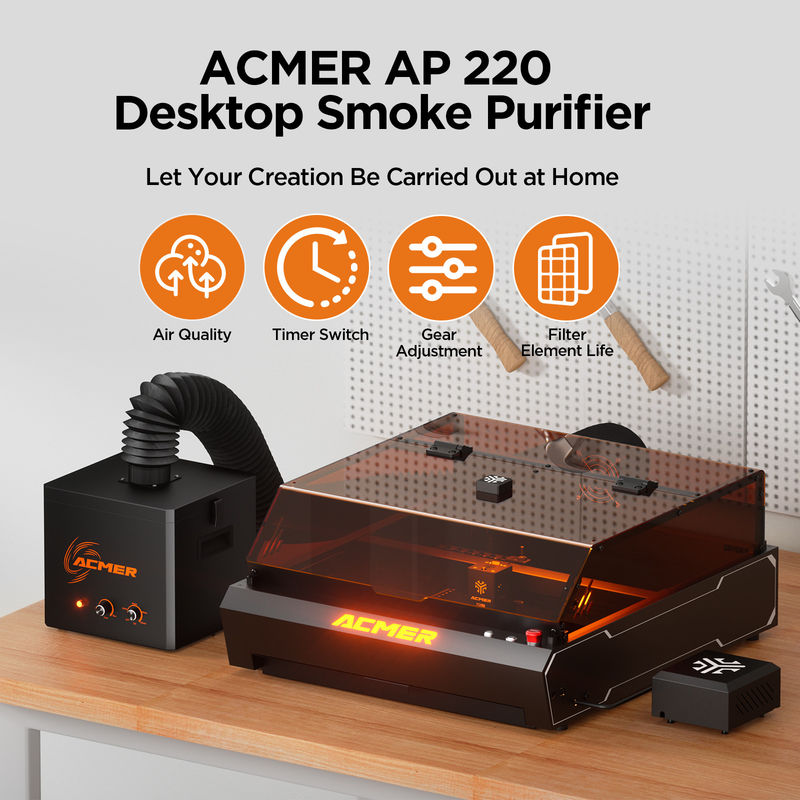 AP220 धुआं वायु शोधक 3-परत फिल्ट्रेशन फिट्रेट 99.97% 0.03μm कणों कम शोर