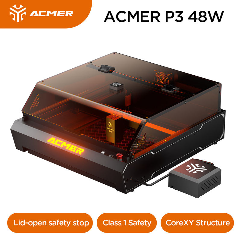 ACMER P3 48W लेजर उत्कीर्णक, लकड़ी धातु और कुछ अंधेरे अपारदर्शी एक्रिलिक के लिए 0.01 मिमी परिशुद्धता डायोड लेजर कटर